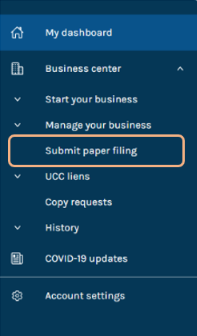 The "Submit Paper Filings" link in your Business.CT.Gov dashboard.