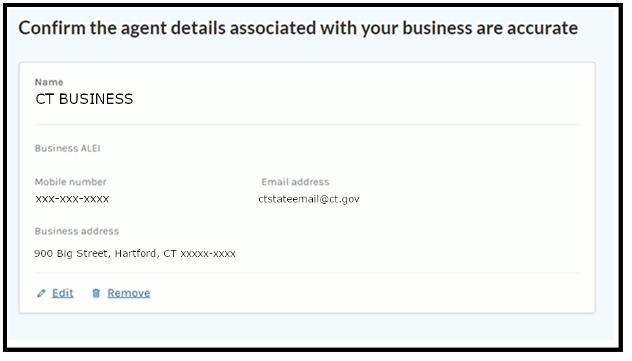 Showing the "Confirm Details" screen in the Business One Stop dashboard.