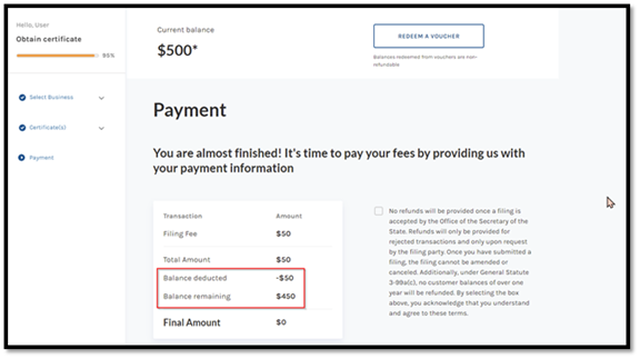 An image showing where you can see money deducted from your balance in your business account dashboard.