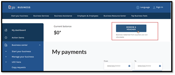 The My Payments screen in your business dashboard. 