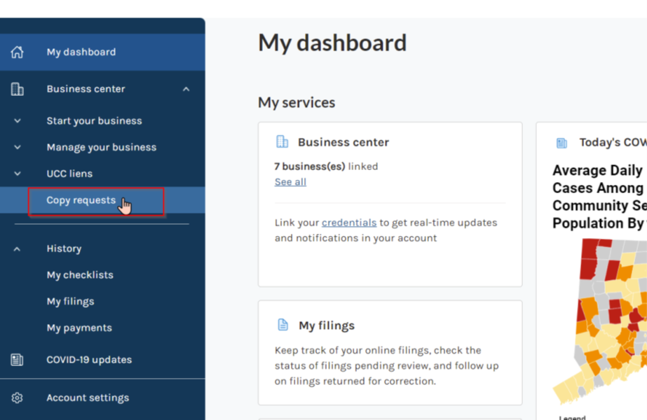 Select copy Requests from left navigation menu in My Dashboard